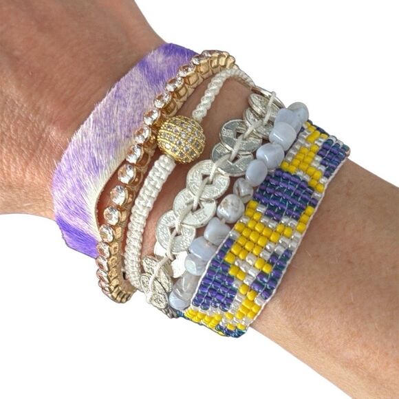 Victoria Emerson Boho Cuff Bracelet – Purple Multi-Strand Unisex Gift - Picture 1 of 8